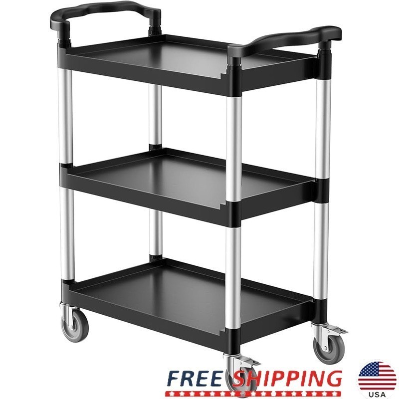 3-Tier Utility Cart Storage Rolling Cart W/ Swivel Wheels Heavy Duty Organizer