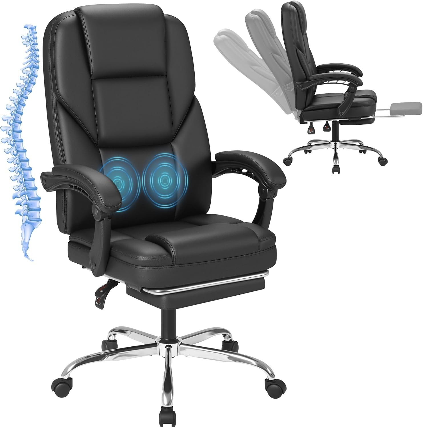 Massage Office Chair W/ Foot Rest Executive Big & Tall Office Chair Ergonomic