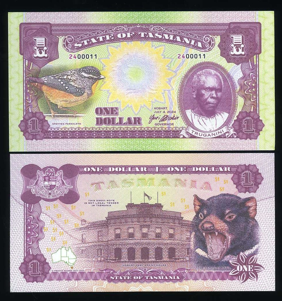 Tasmania Australia $1 2024, Limited Private Issue - Truganini, Tasmanian Devil F