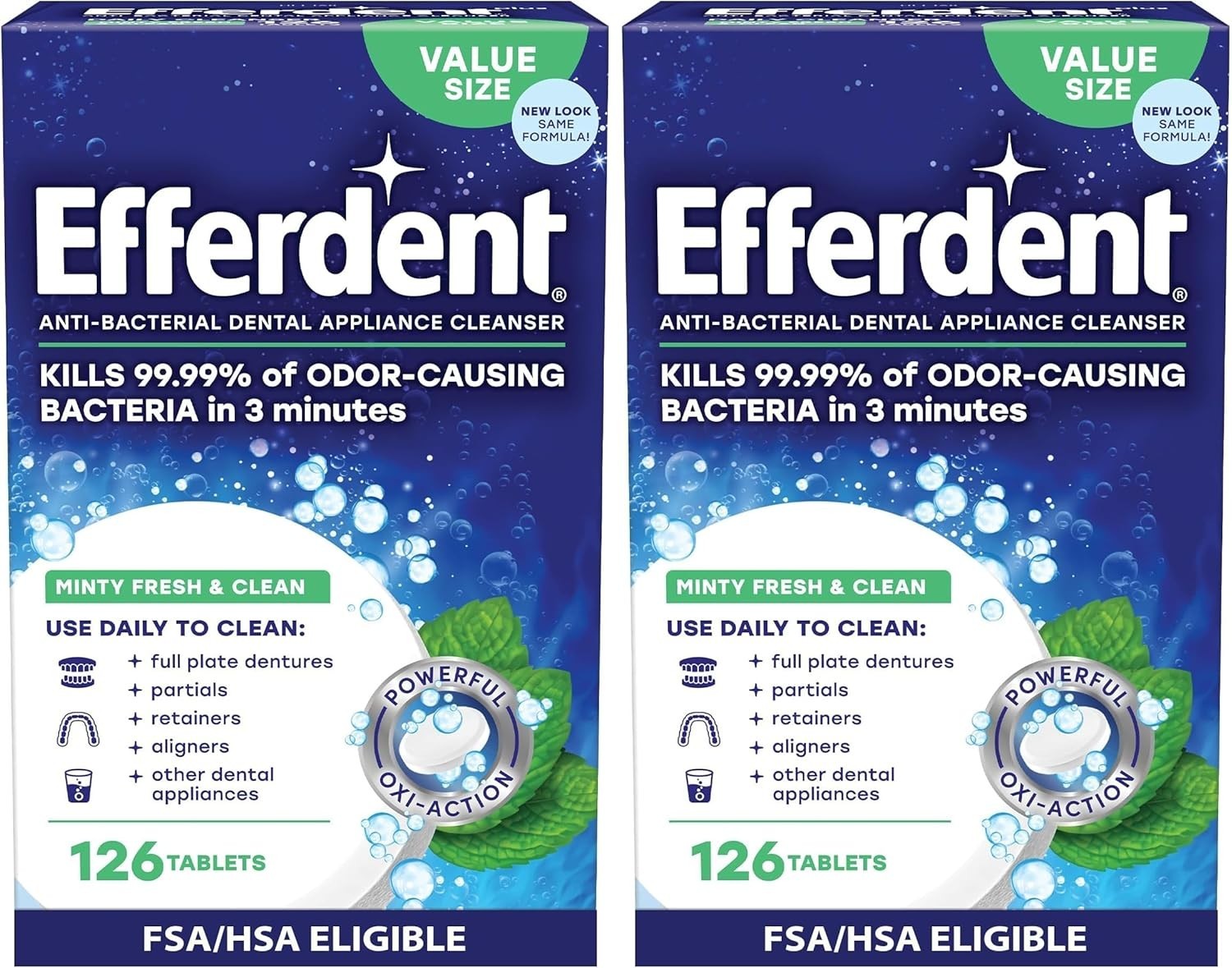 ( 2 Pack) Efferdent Denture & Retainer Cleaner Tablets, Mint, 126 Count