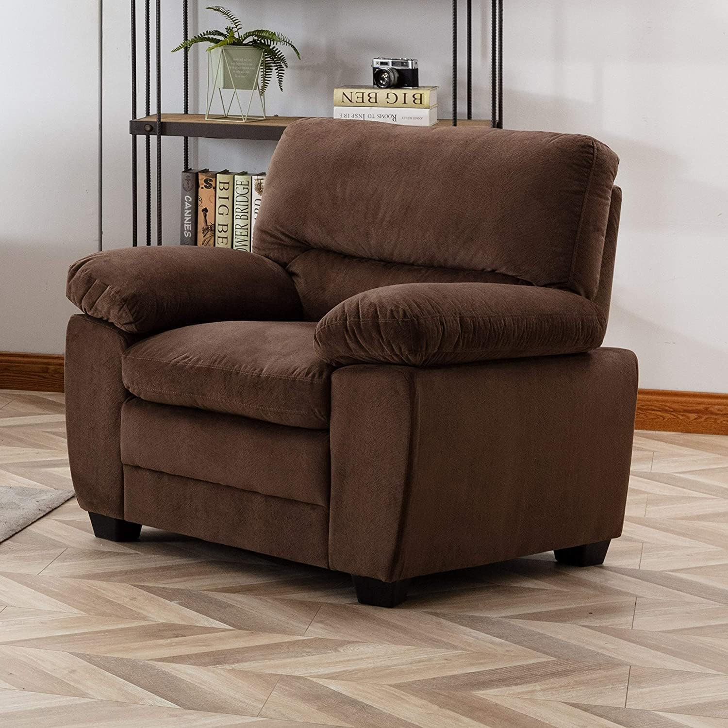 Mid Century Modern Plush Velvet Chair in Walnut Brown - Andres