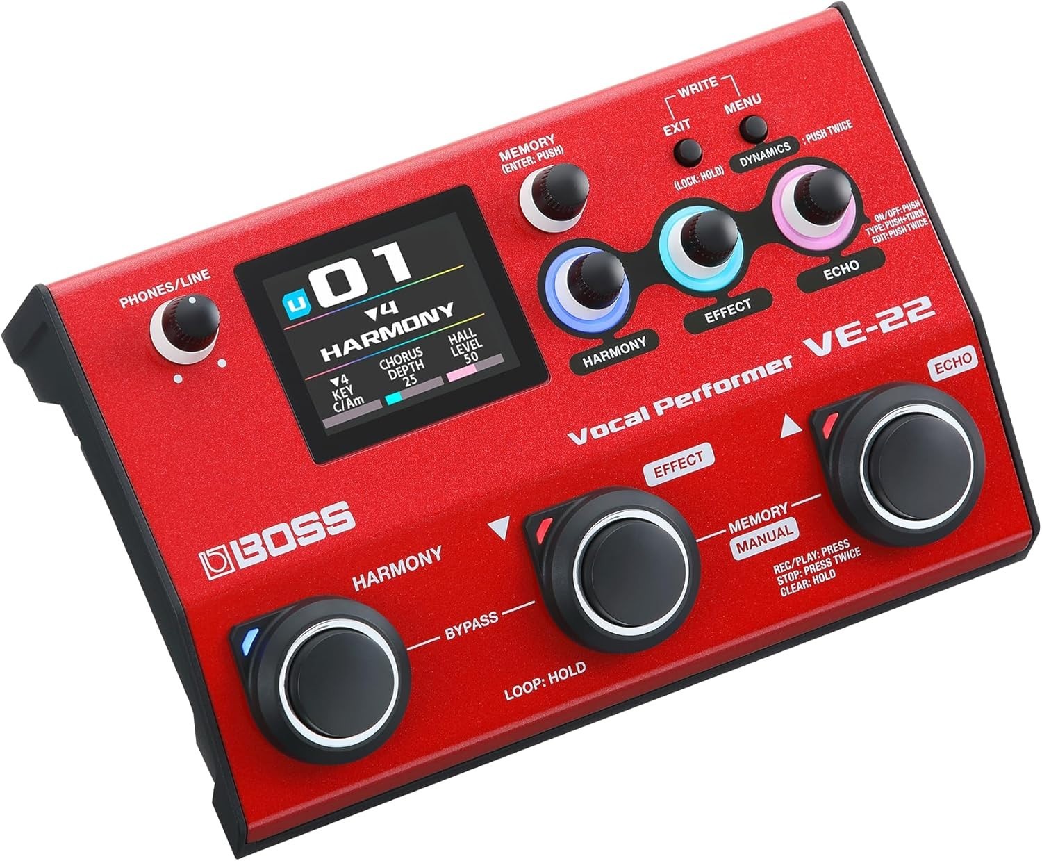 Boss VE-22 Vocal Performer Vocal Multi-Effects Red USB-C Audio Interface Compact