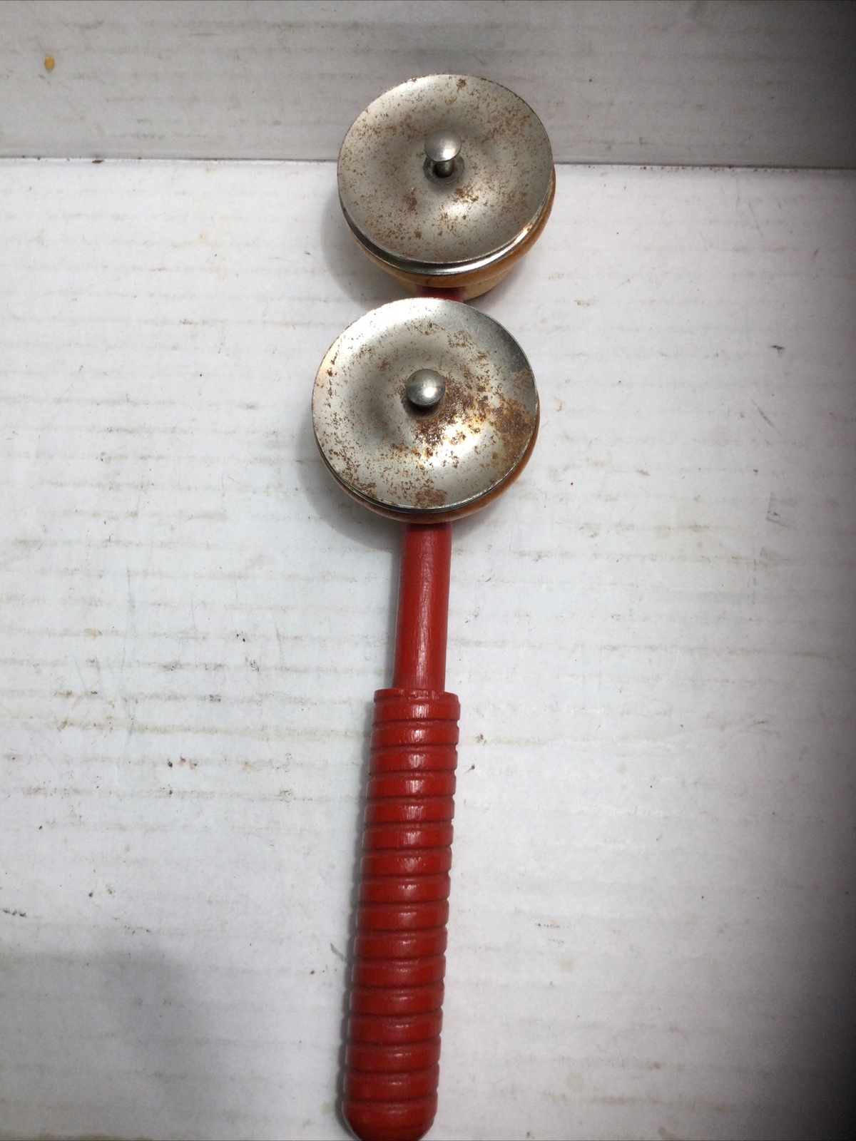 Vintage Children’s Wooden Handle Percussion Tambourine Cymbal Instrument