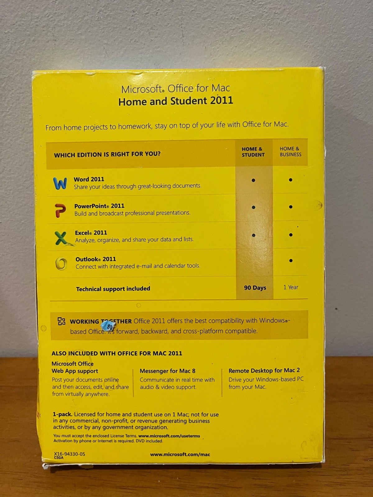 Microsoft Office Mac 2011 Home & Student WPX w/ Product Key.
