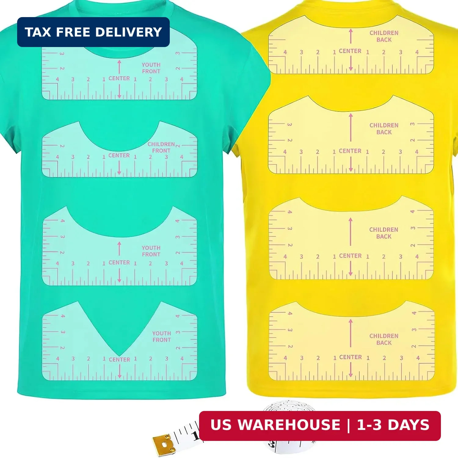 9pcs Tshirt Ruler Guide for Vinyl Alignment, T Shirt Rulers to Center Designs, P