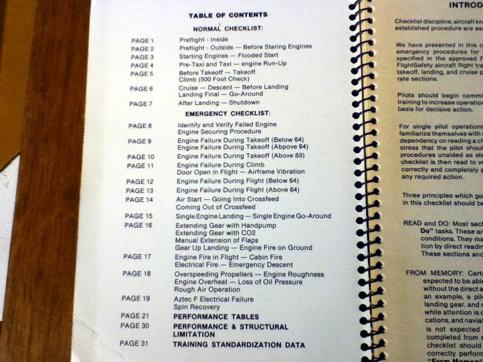 Piper Aztec F Checklist