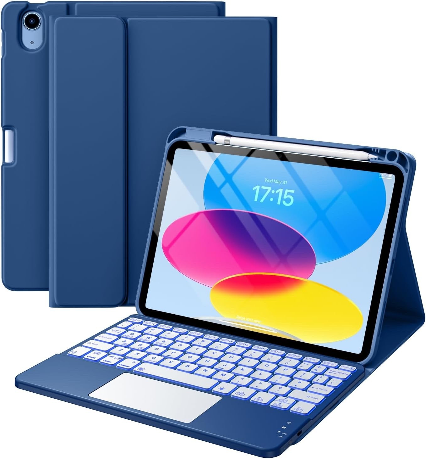 Case with Keyboard for iPad 11th 10th Gen, 7 Color Backlit, Detachable Keyboard