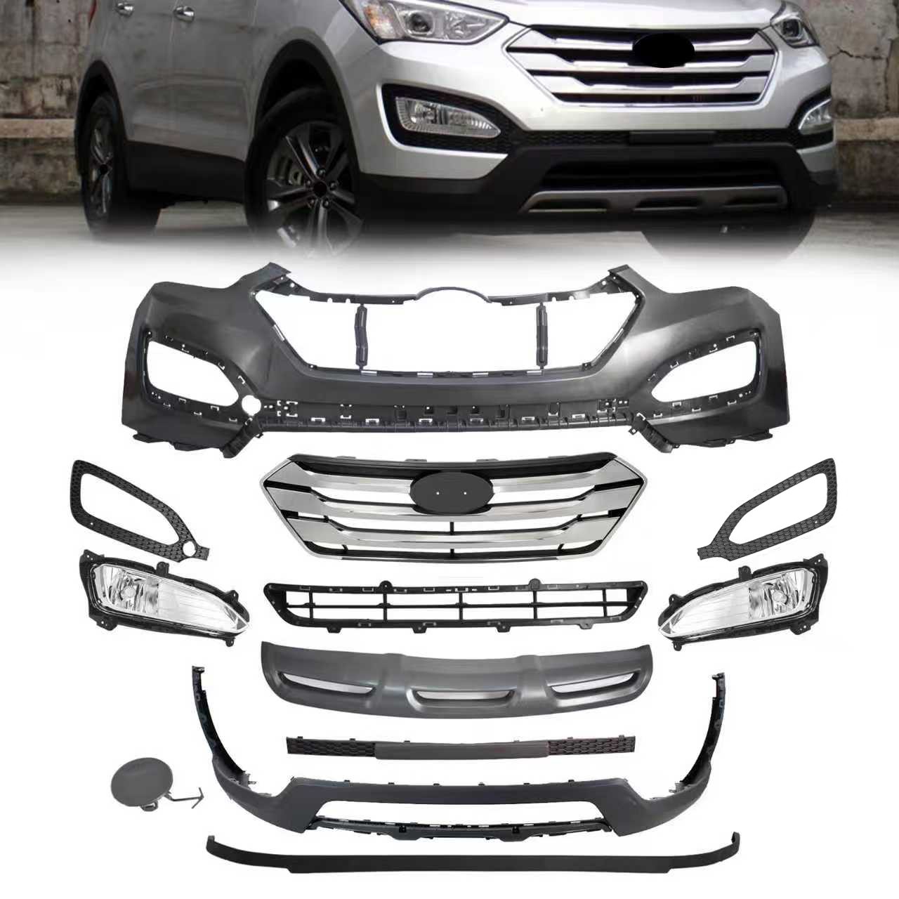 For Hyundai Santa Fe Sport 2013-2016 Front Bumper Cover Kit W/Grille/Fog Lights