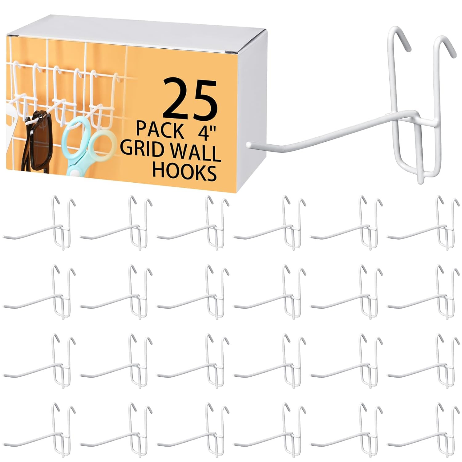 25-Pack 4" Grid Wall Hooks for Gridwall Panels, Display & Storage (White)