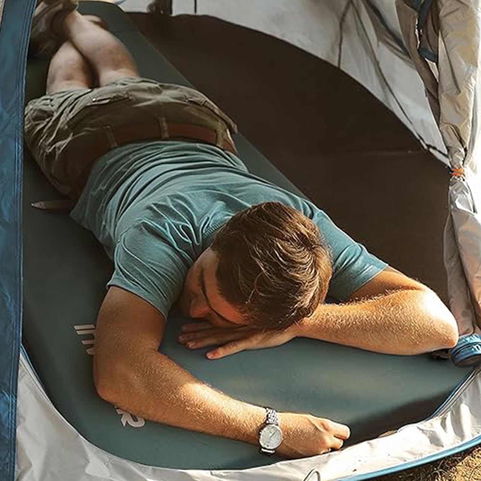 Camping Sleeping Pad, Self-Inflating, 75 x 24 x 3.15 in, Green