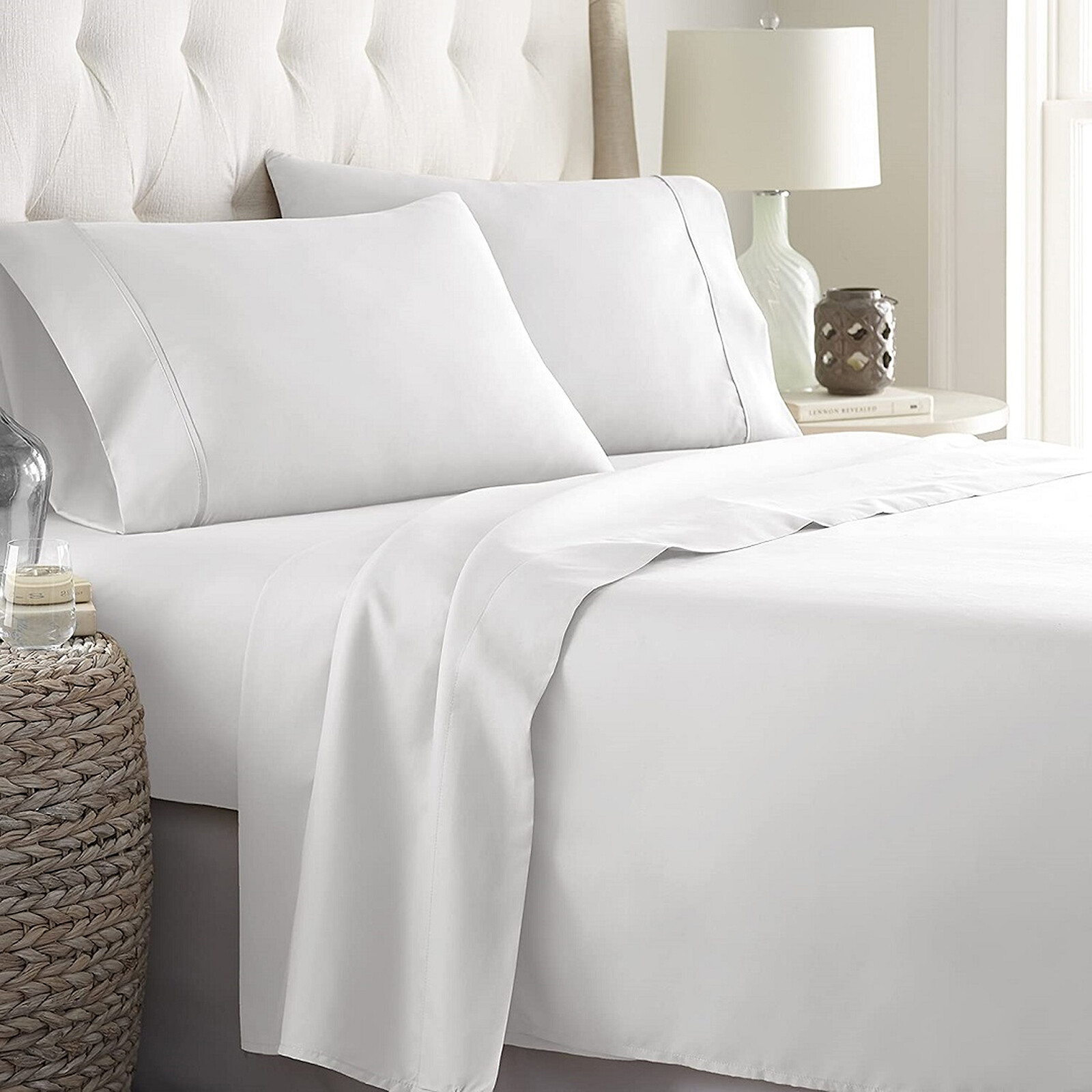 Extra Deep Pocket 4 PCs Sheet Set 1000 Count 100% Cotton White Solid