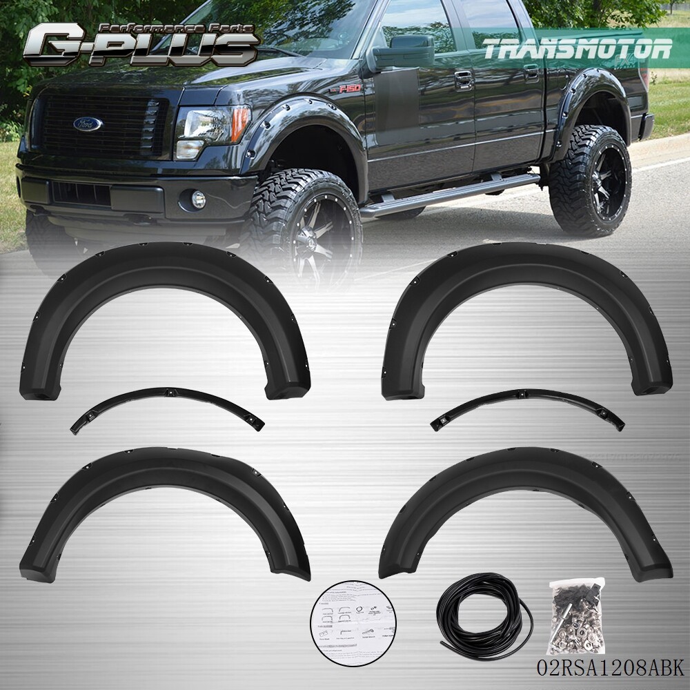 Fit For 2009-2014 Ford F150 Pocket Rivet Bolt-on Style Fender Flares Smooth