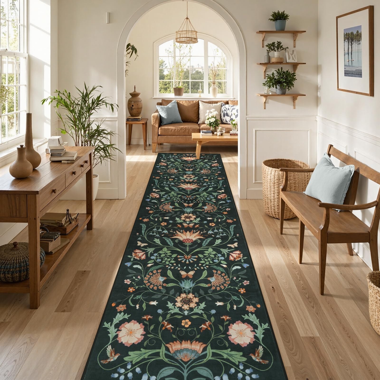 Collive Boho Spring Floral Rugs Runners for Hallway, 2.6 x 10 Washable Long K...