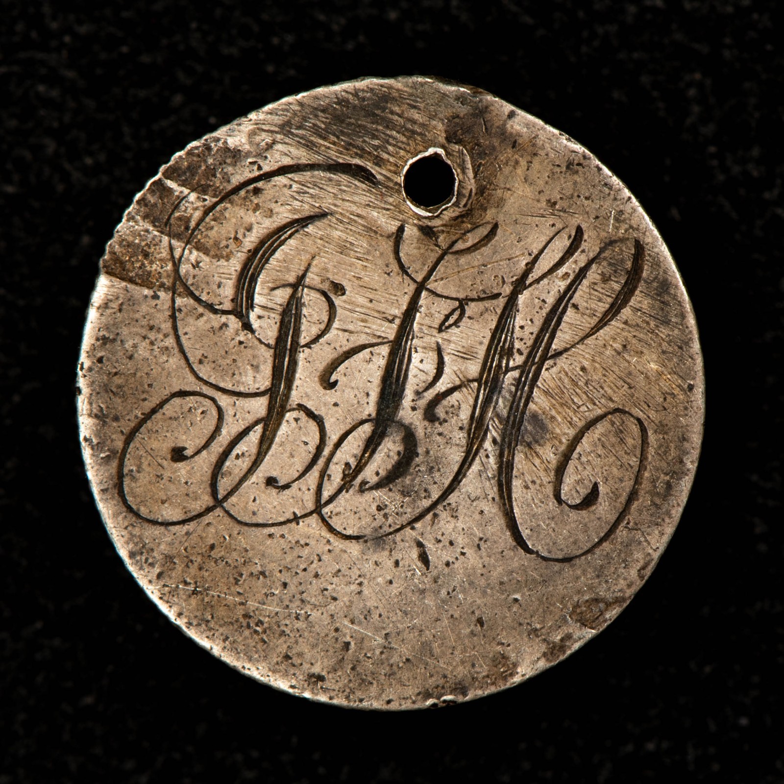 Love Token Initial Script on 1900 Silver Barber Dime Host Coin - SKU-Z6552