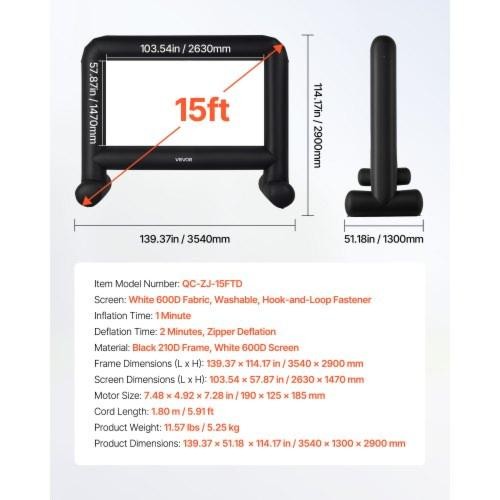 15FT Inflatable Movie Screen Inflatable Projector Screen with Portable