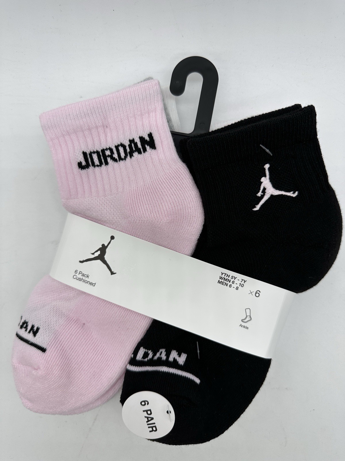 NEW 6 PAIR PACK NIKE JORDAN LIGHTWEIGHT ANKLE SOCKS GIRLS SIZE 5Y-7Y WOMEN 6-10