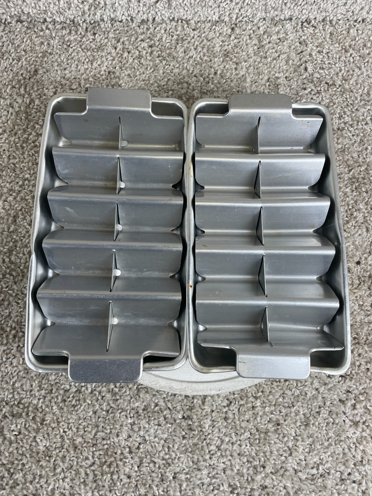 Lot of 2 Vintage Aluminum Ice 10 Triangle Cubes Trays Metal Aluminum Kitchen