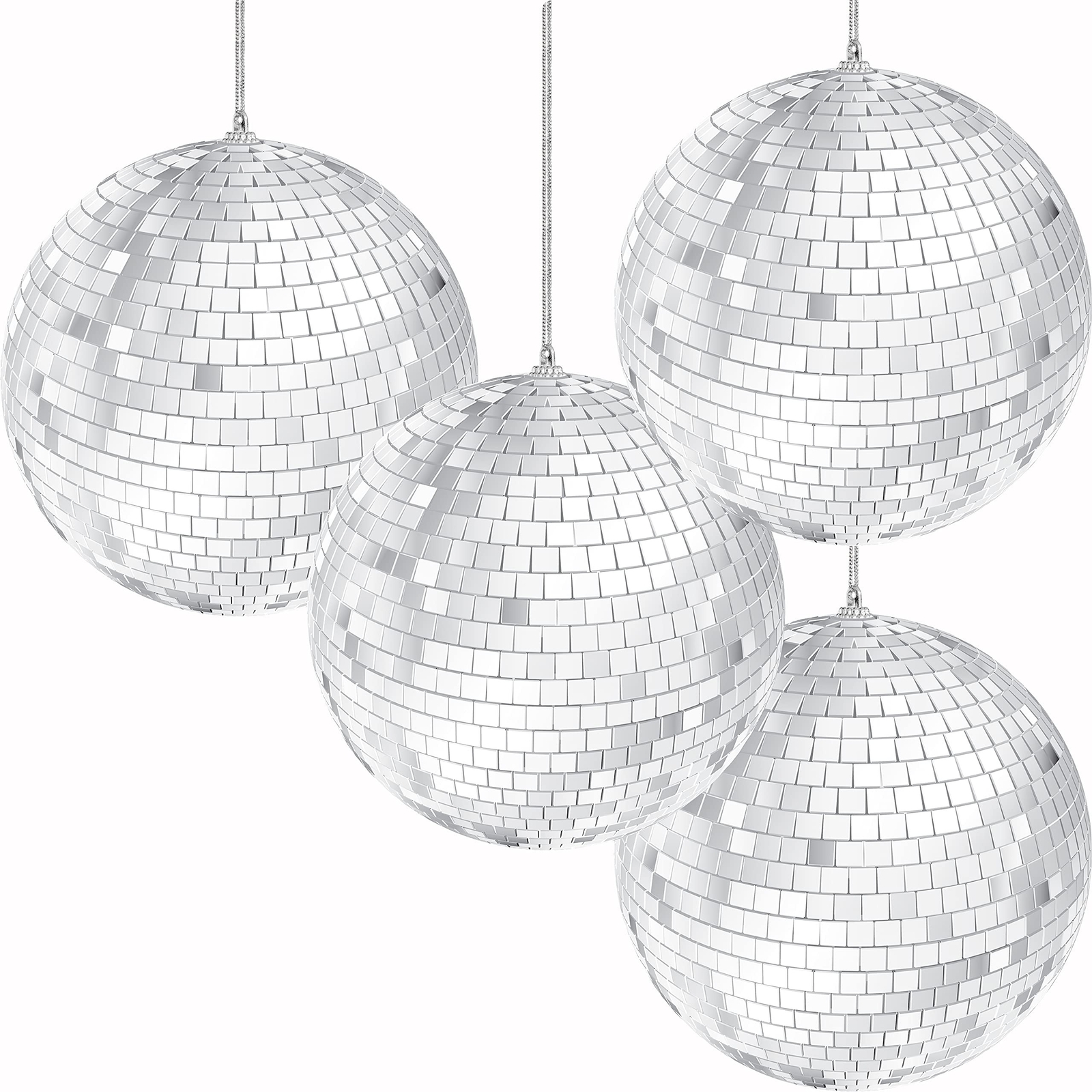 The Dreidel Company Mirror Disco Ball 4" Inch 4-Pack, Silver Hanging Ball wit...