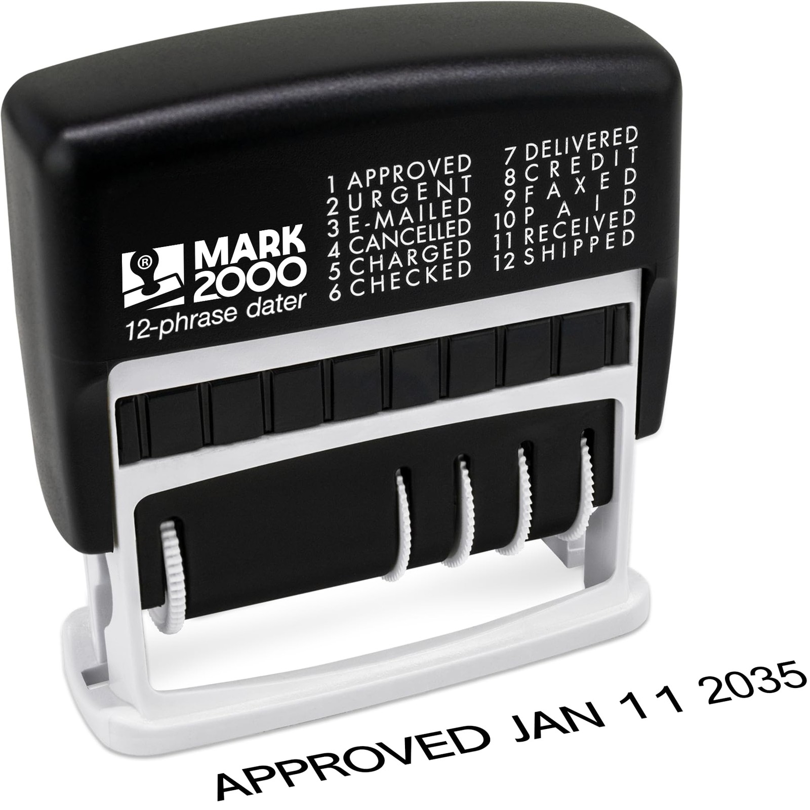 12-Phrase Dater Self-Inking Stamp Adjustable Date Phrase Stamper Black Ink
