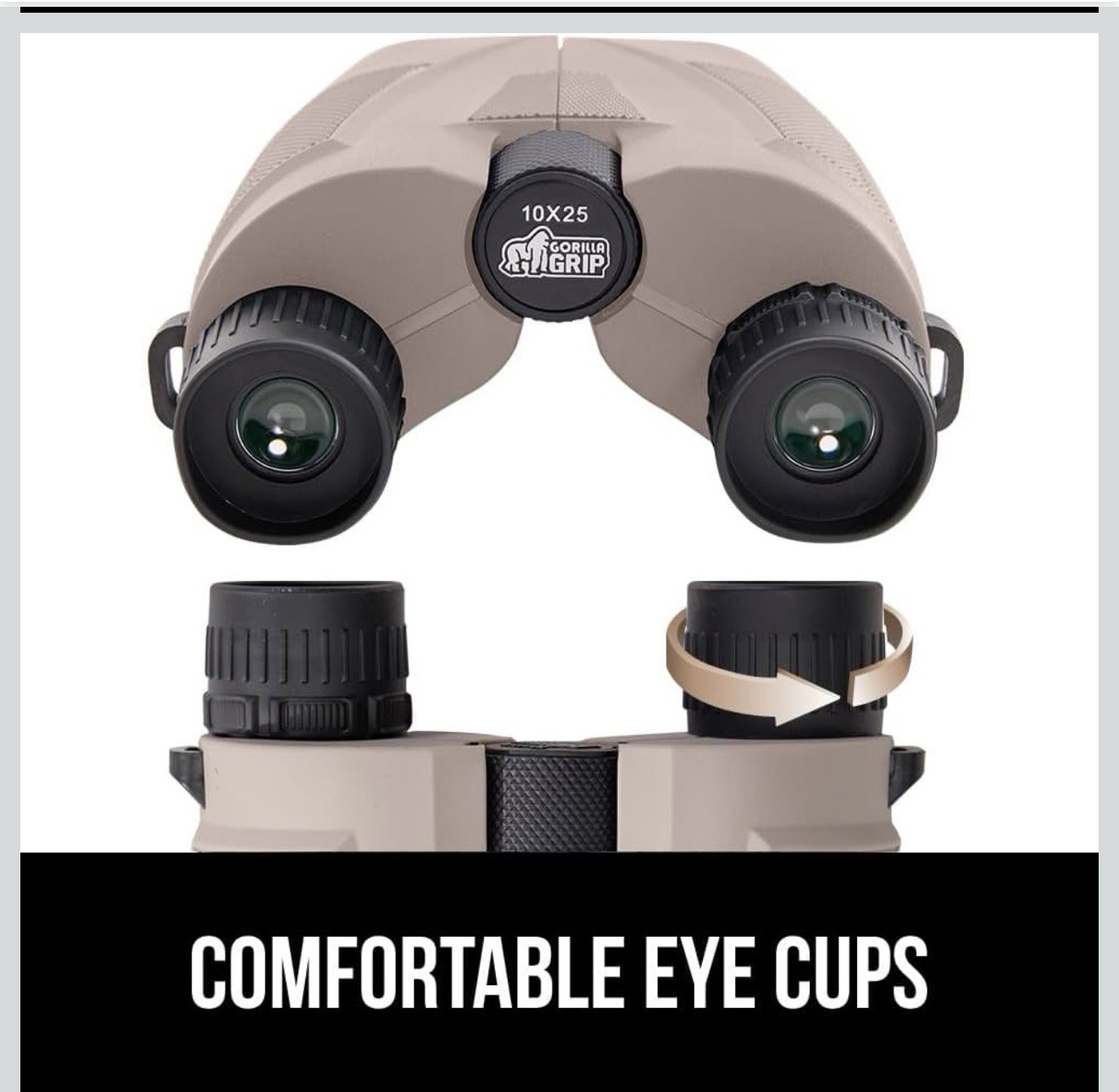Gorilla Grip 10×25 Compact Binoculars – Shock-Resistant Tan 🦍