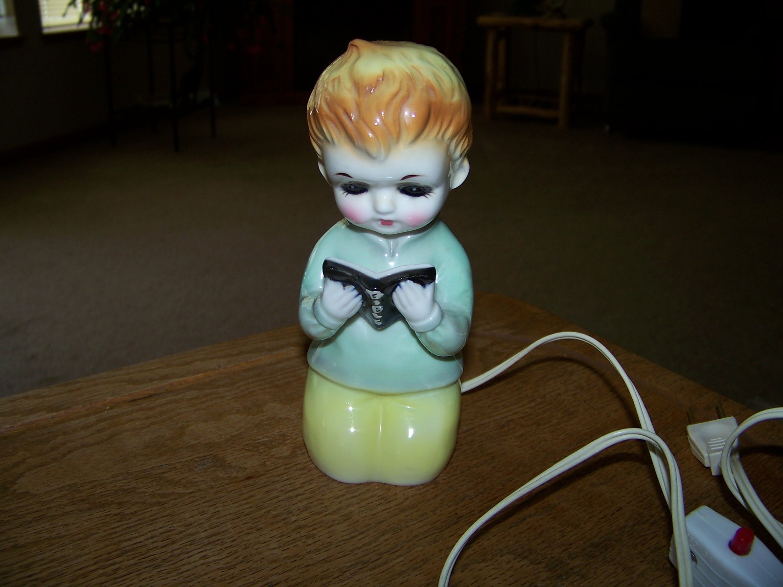 VTG Norleans Boy Reading a Bible Book Night Light Made Japan 6" Tested & Works!