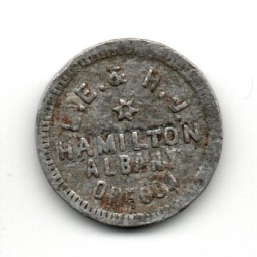 Albany Oregon - LE & HJ Hamilton - Five cent Trade token