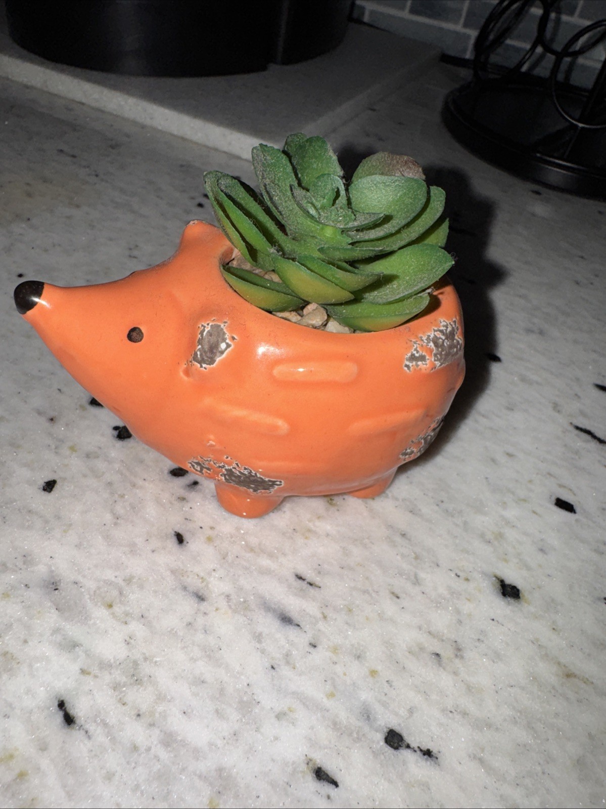 Small Hedgehog Artificial Succulent Cactus Orange Planter - Adorable!