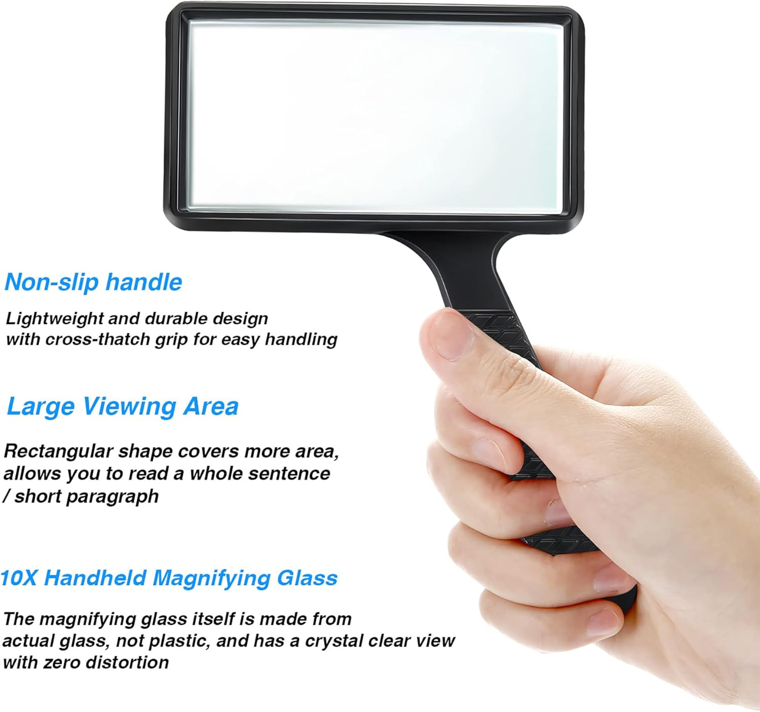 10X Handheld Magnifier, 3.77 X 1.89 Inch Rectangular Magnifying Glass, Scratch R