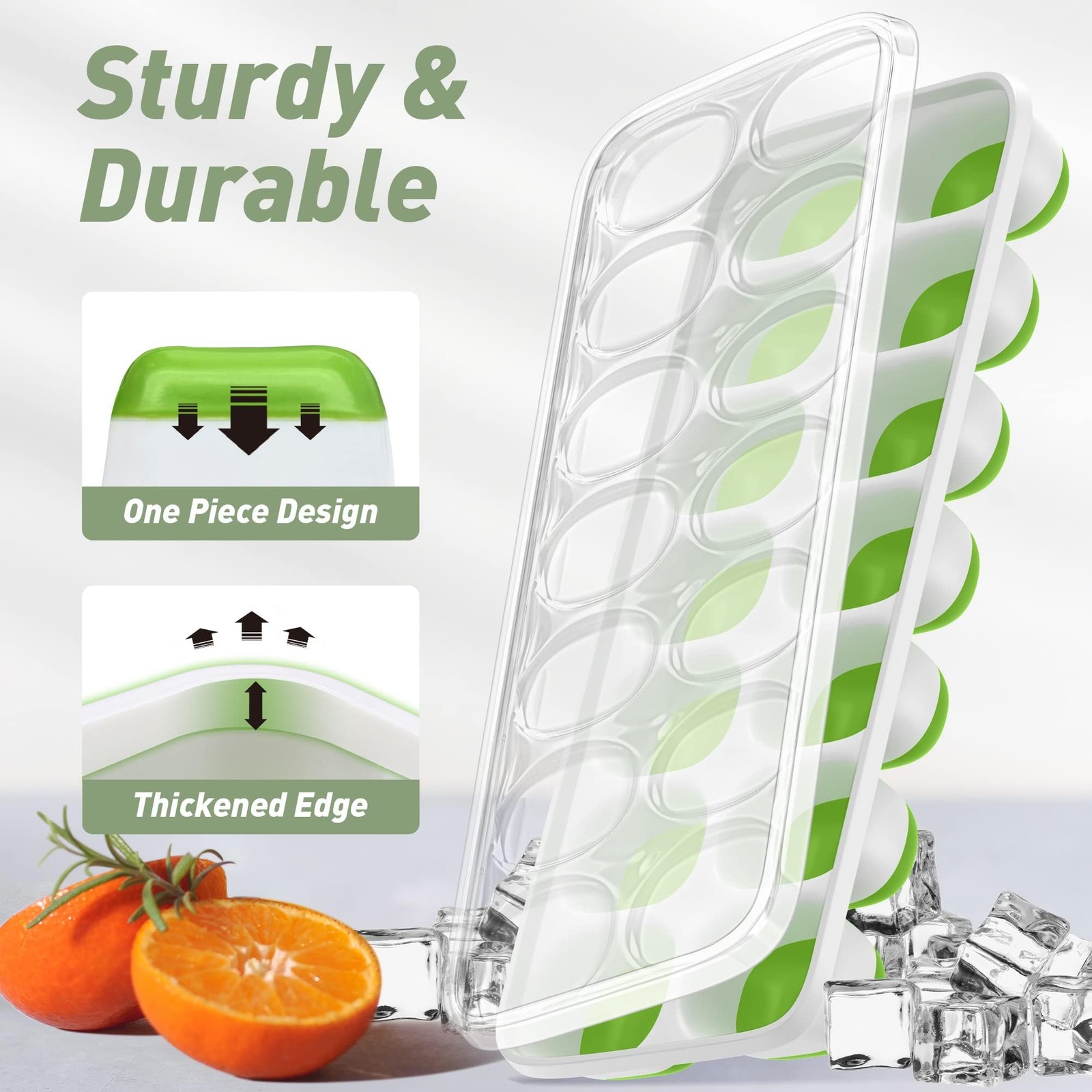 ChefAide Ice Cube Tray with Lid, 2 Packs 28 Cubes Durable Stackable Ice Cube ...