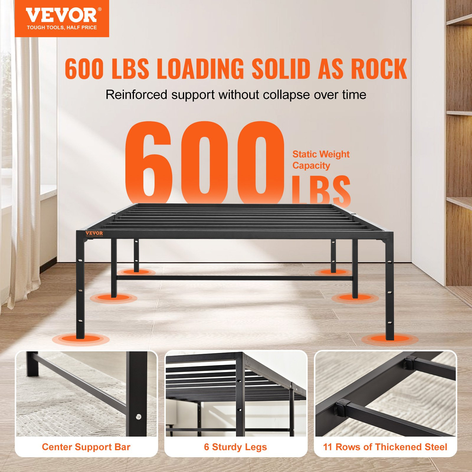 14in Twin Metal Platform Bed Frame w/ Steel Slats No Box Spring Needed