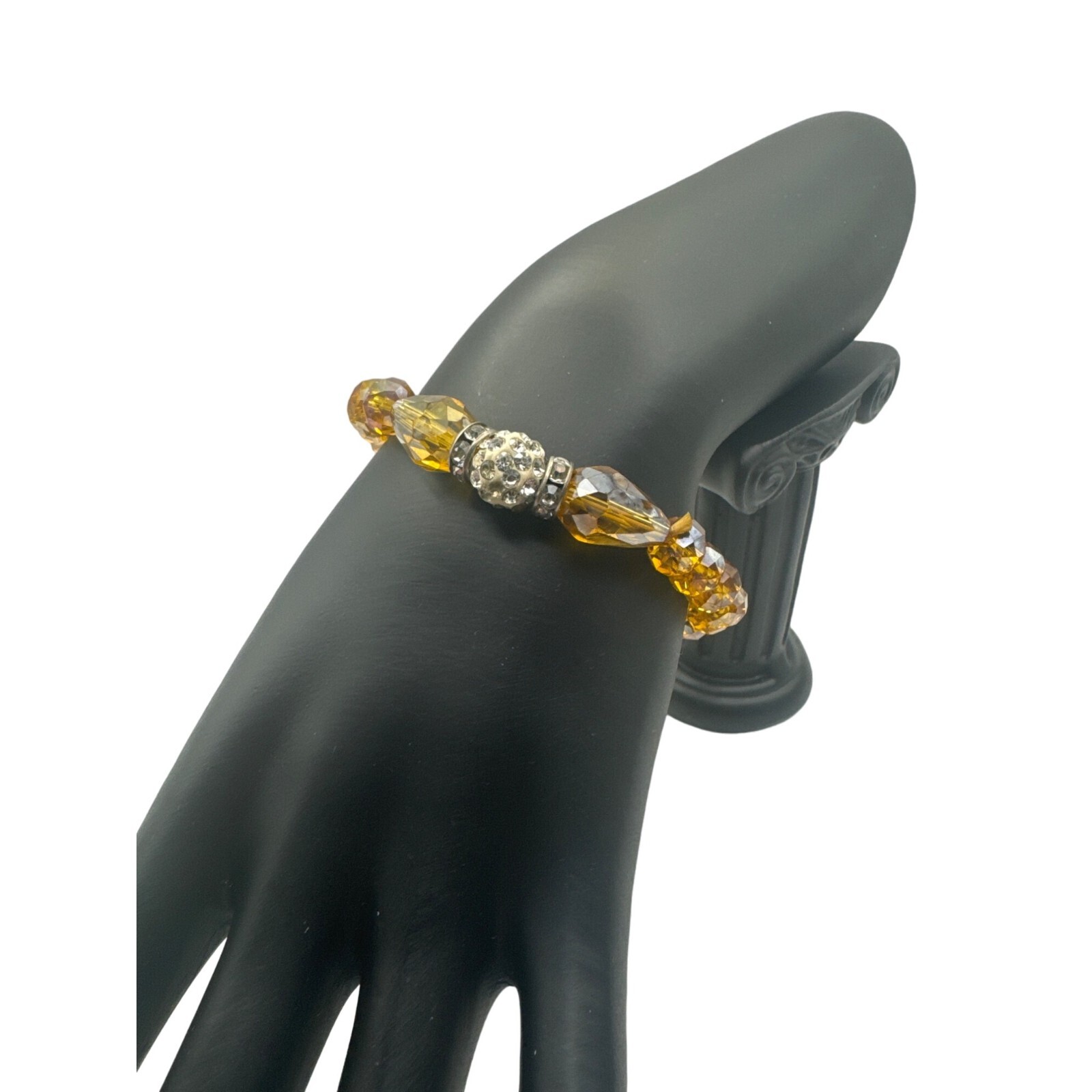 Handcrafted Citrine Beaded Bracelet With Rhinestone Centerpiece
