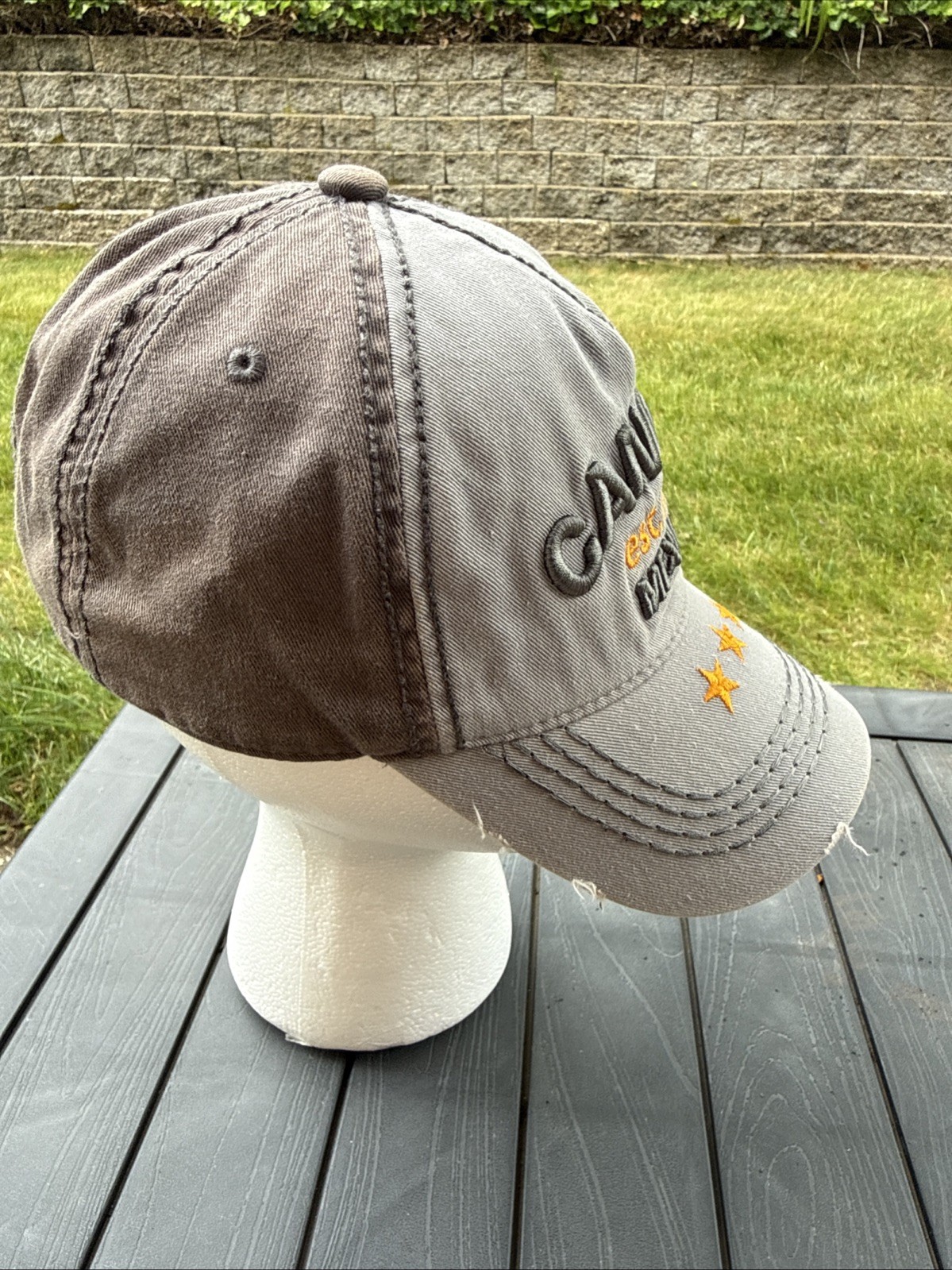 CANCUN Mexico Est 1970 Lite Dark Gray & Orange Hat Cap Distressed Hook Loop