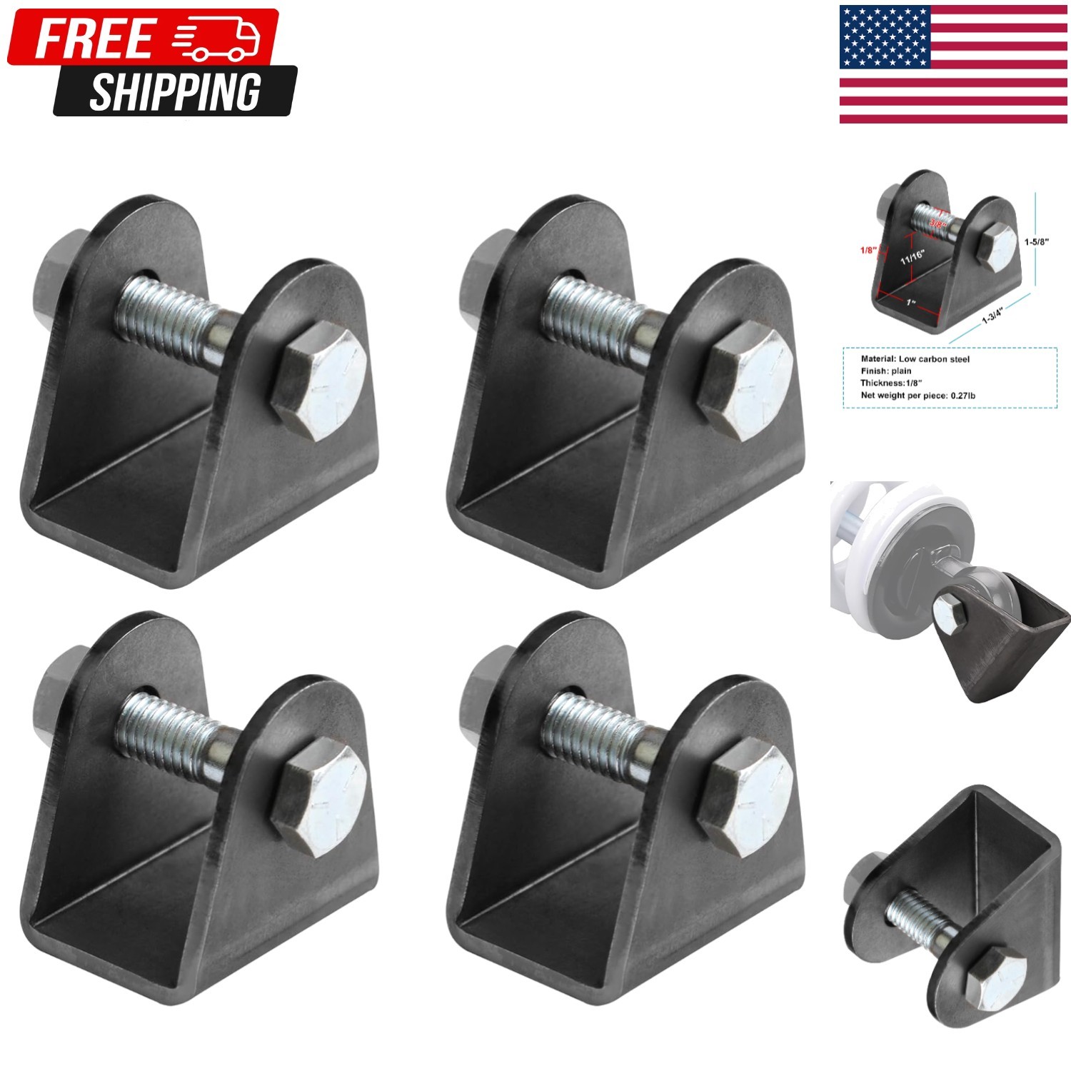 4 Pack Weld-On Suspension Shock Mount Bracket, 1" Width Absorber Bracket | for M
