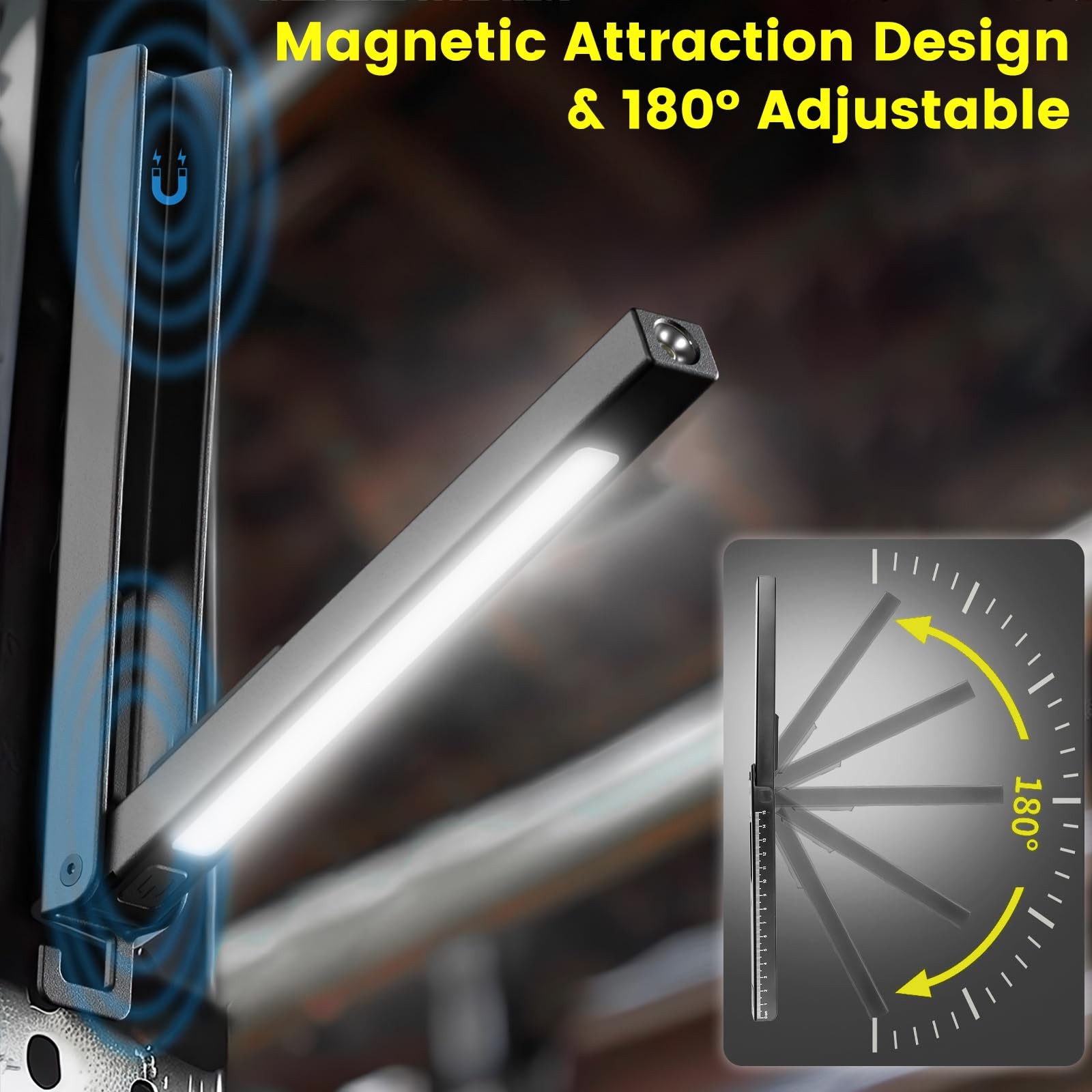 Magnetic Rechargeable Work Light with Display, 6 Modes 180° Adjustable, Hands...
