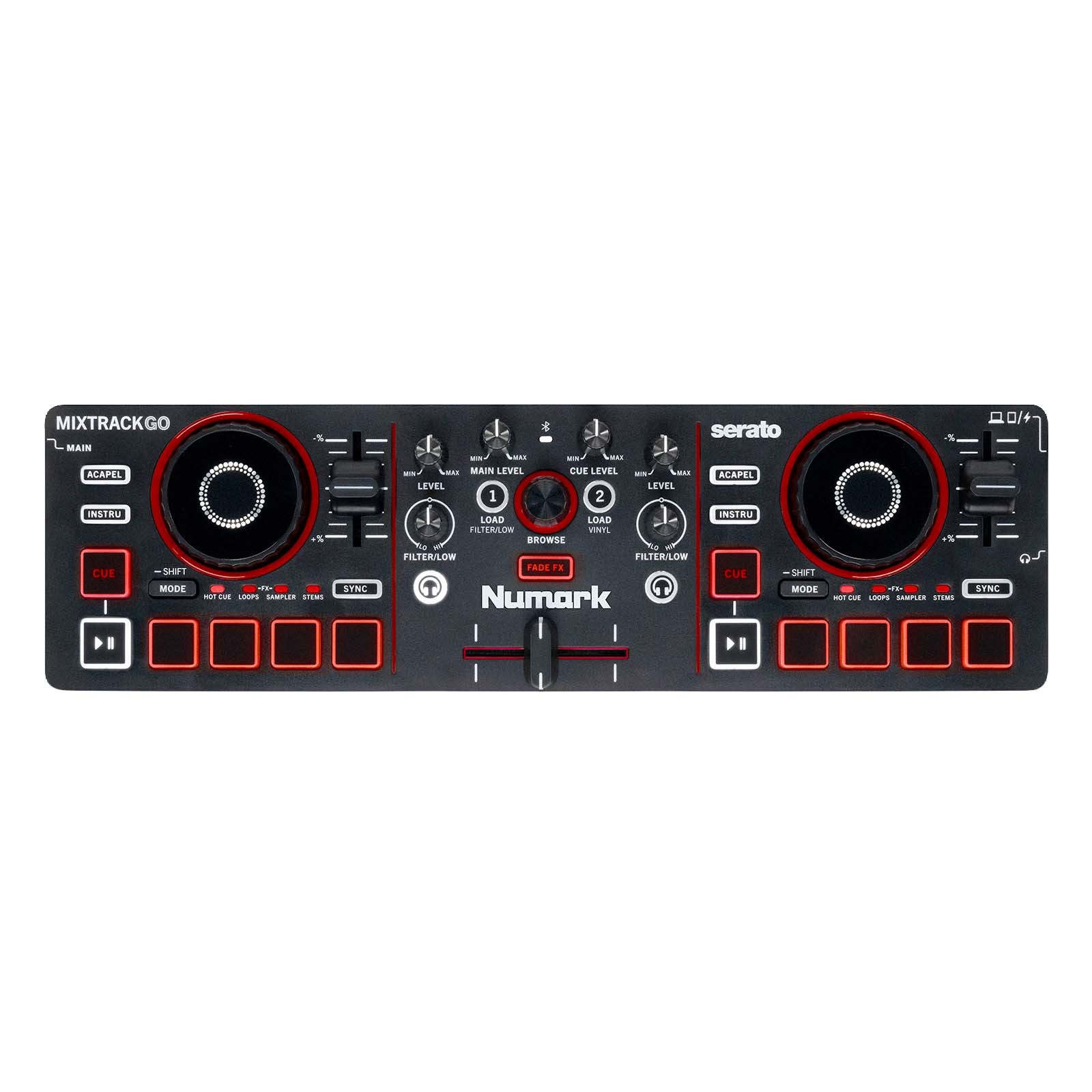 Numark MixTrack Go 2-Deck Controller w Speakers & Headphones Pack