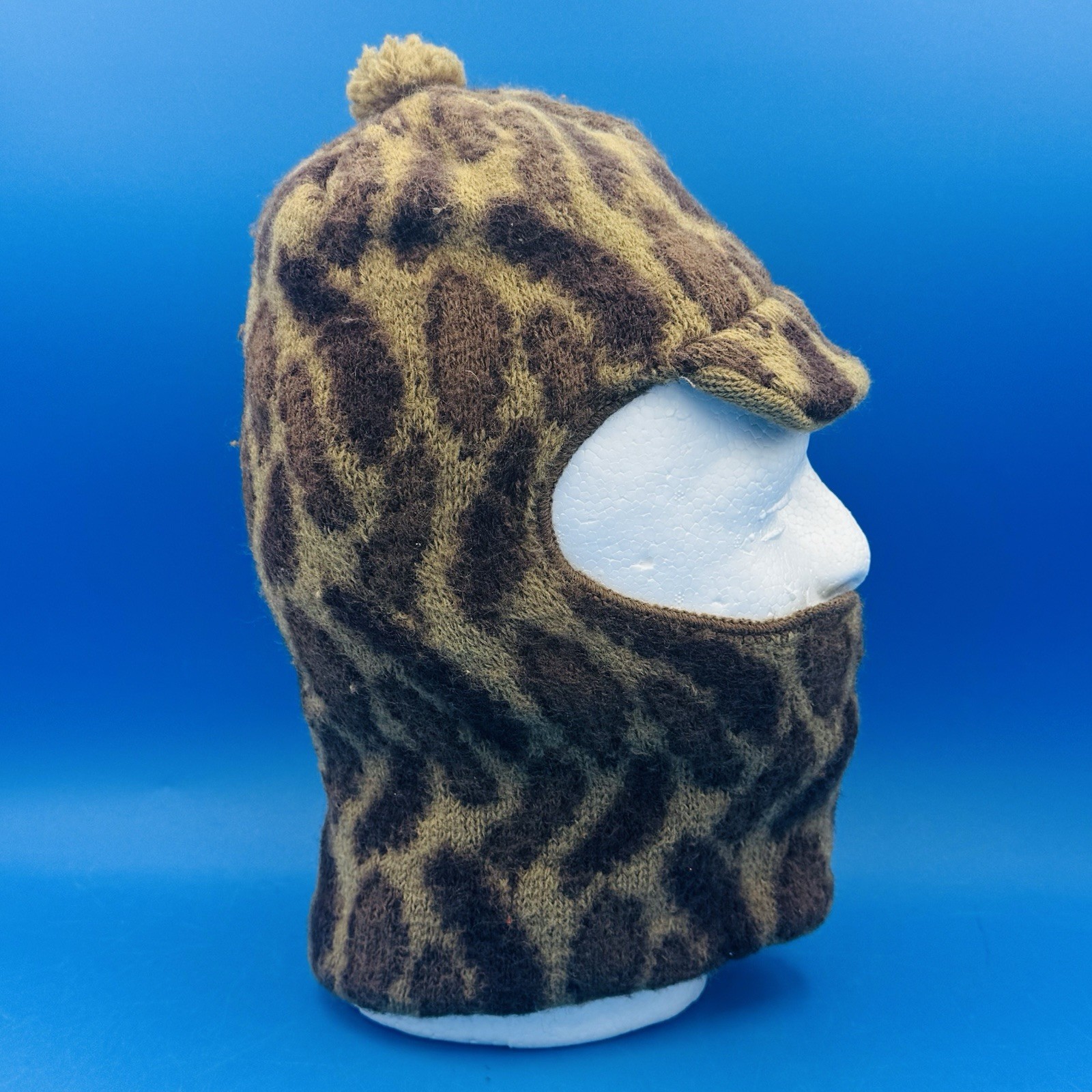 Vintage Cabela’s Camo 100% Wool Balaclava Face Hunting Ski Mask Hat Made in USA