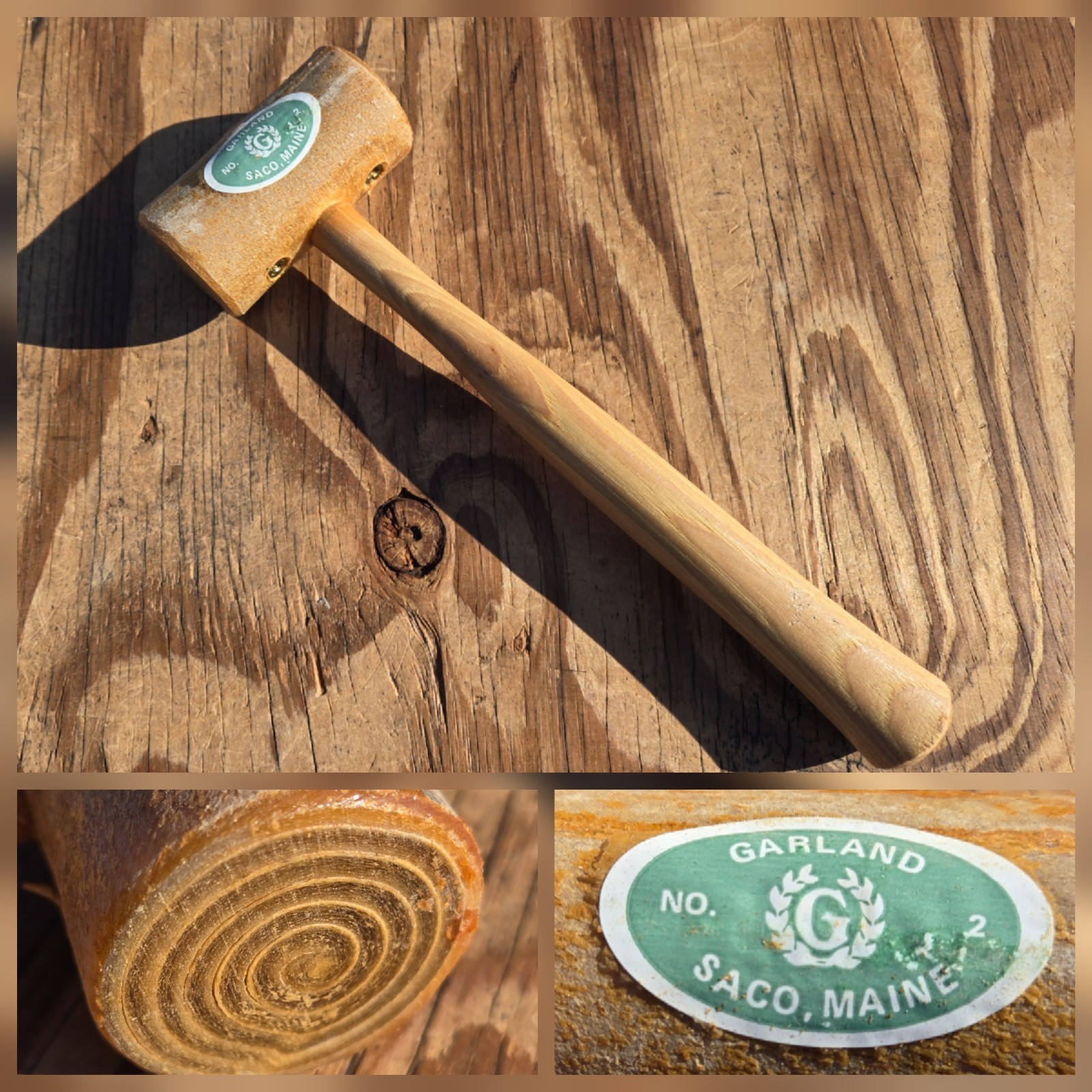 NOS GARLAND No. 2  Saco, Maine Rawhide Head Hammer Mallet USA