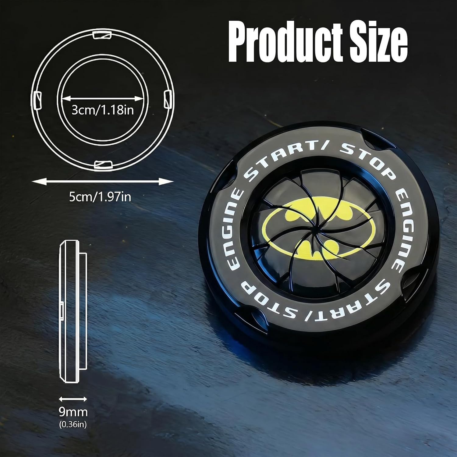 Batman Car Engine Start/Stop Button Cover, Stylish Self-Adhesive Button Cover fo