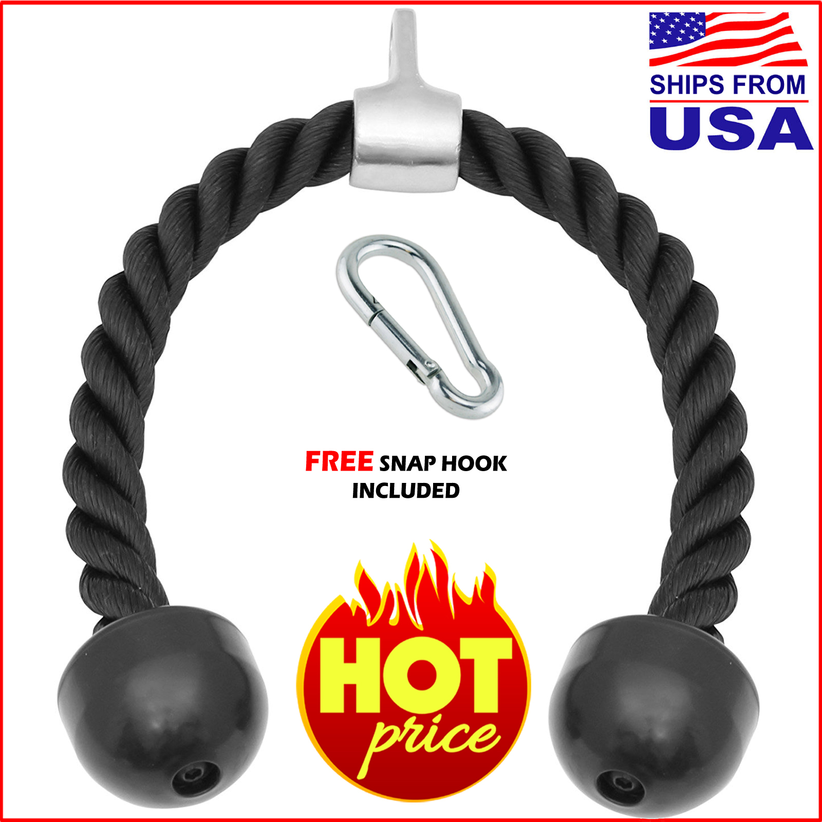 Tricep Rope Attachment Cable Machine Handle Fitness Pulldown Triceps Pushdown