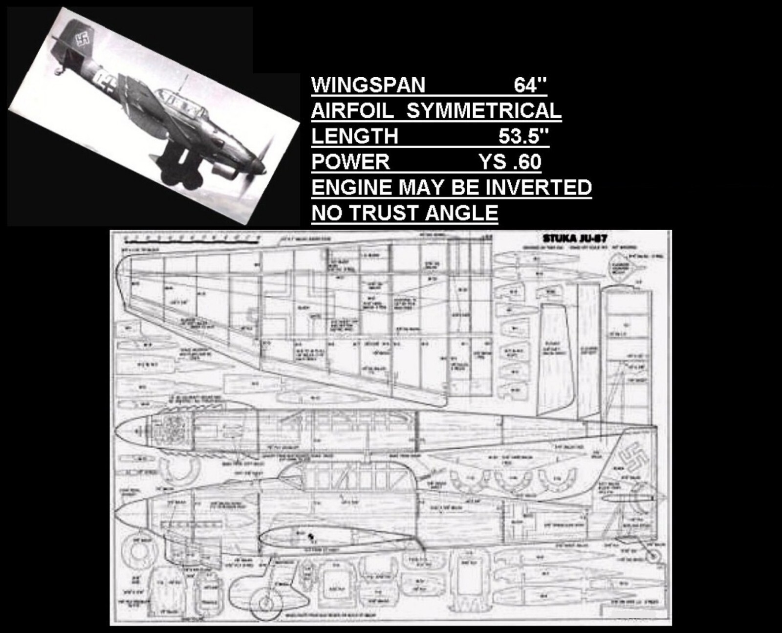 RC plans & Patterns + Instructions Ju-87 STUKA Span 64"