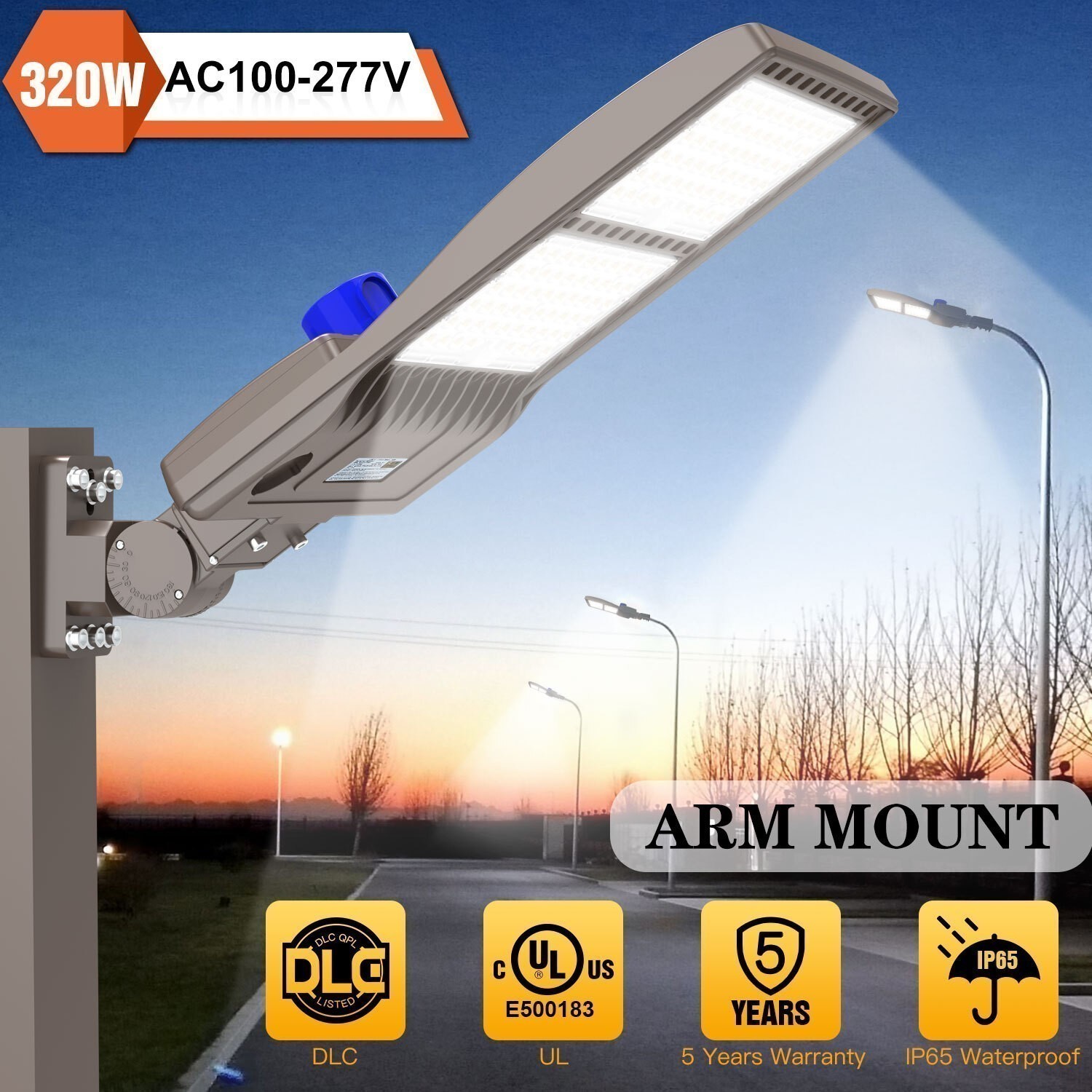 320W LED Parking Lot Light with Photocell Shoebox Area Street Lights Commercial