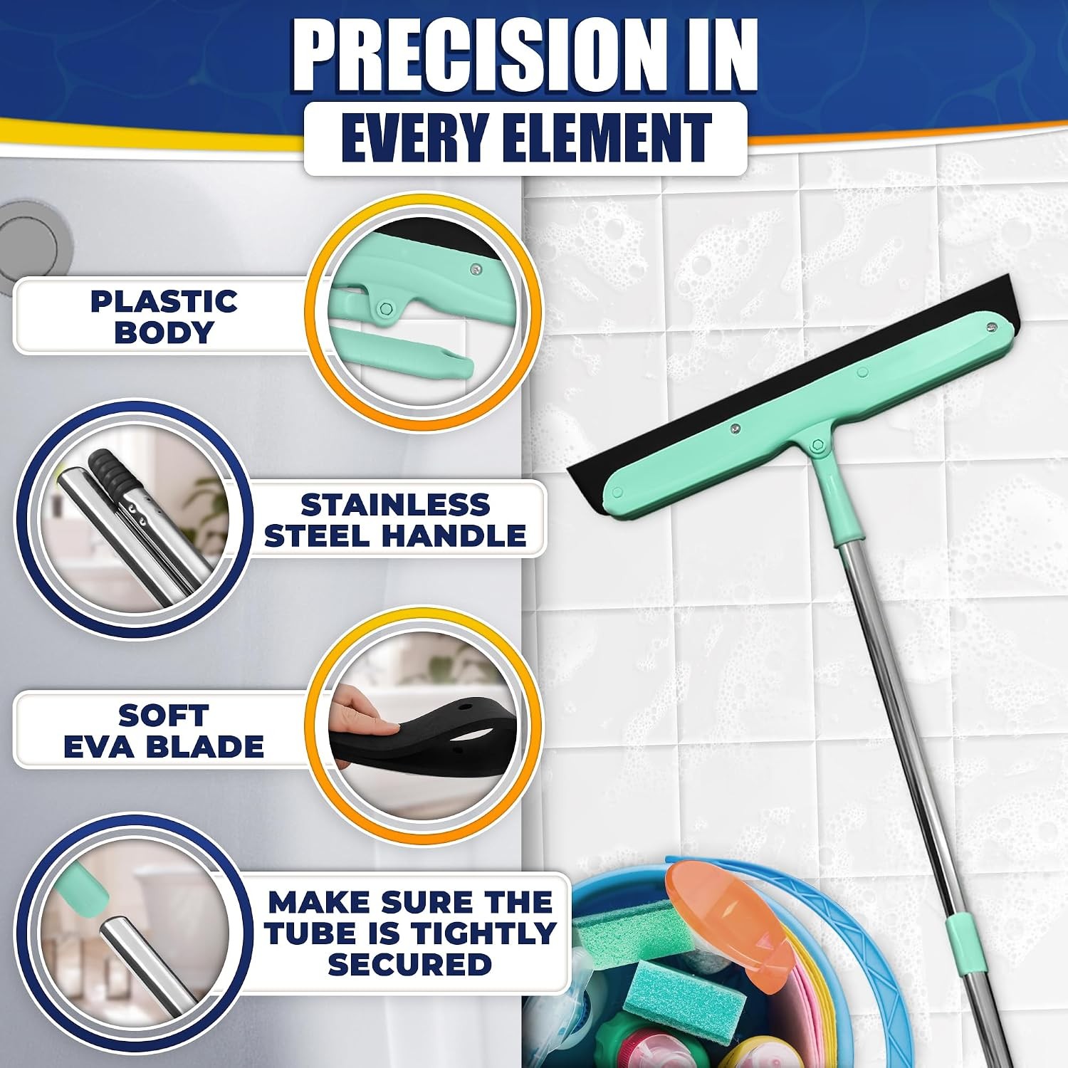 Floor Squeegee - 34.5" Telescoping Squeegee for Window Cleaning with Durable