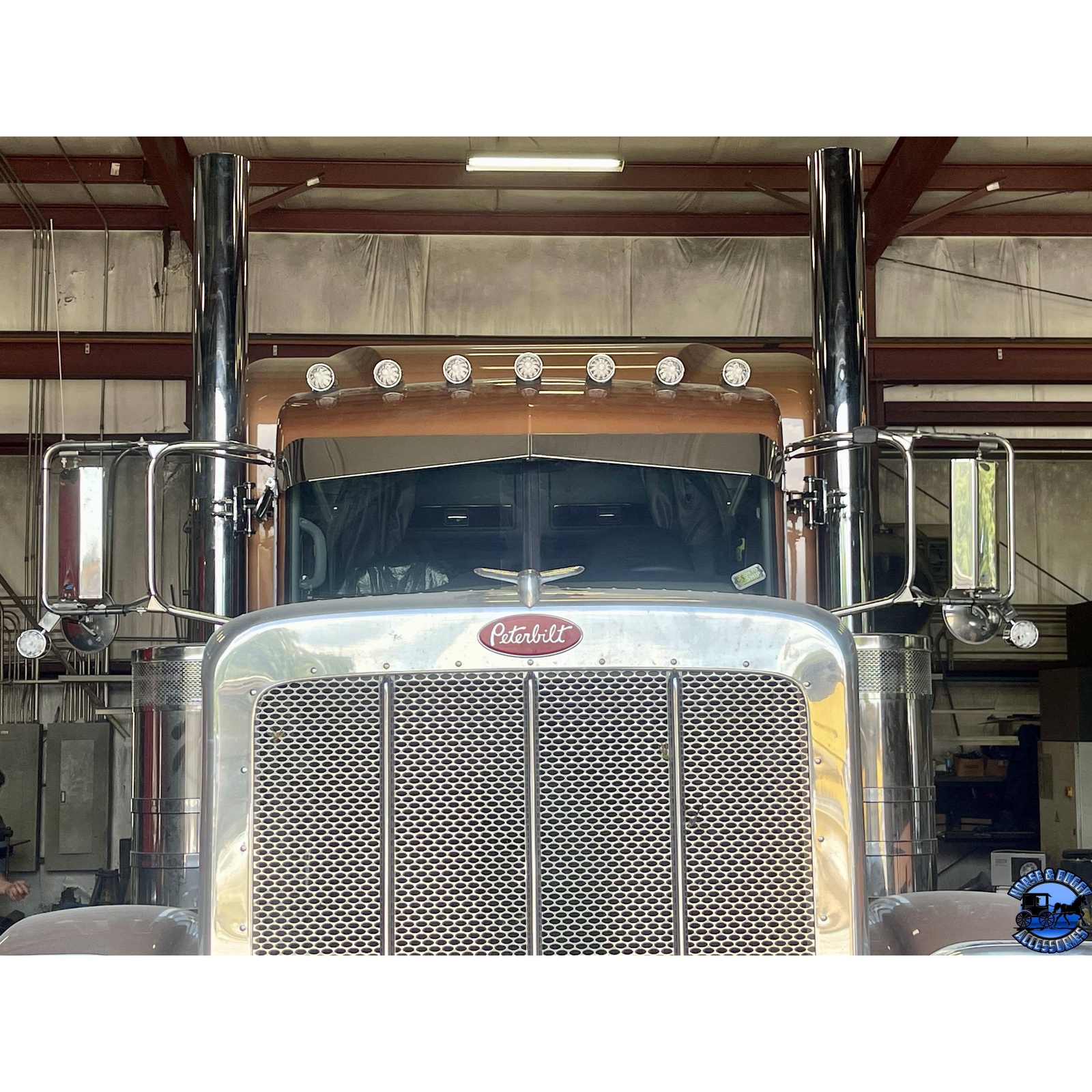 Rollin low "timeless" 9"x5" Peterbilt visor reverse bowtie 304 stainless #1052