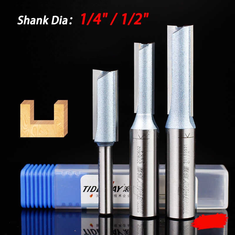 1/4 1/2 Shank Straight Router Bit Cutter Wood Milling Cutting CNC Flush Trim Bit