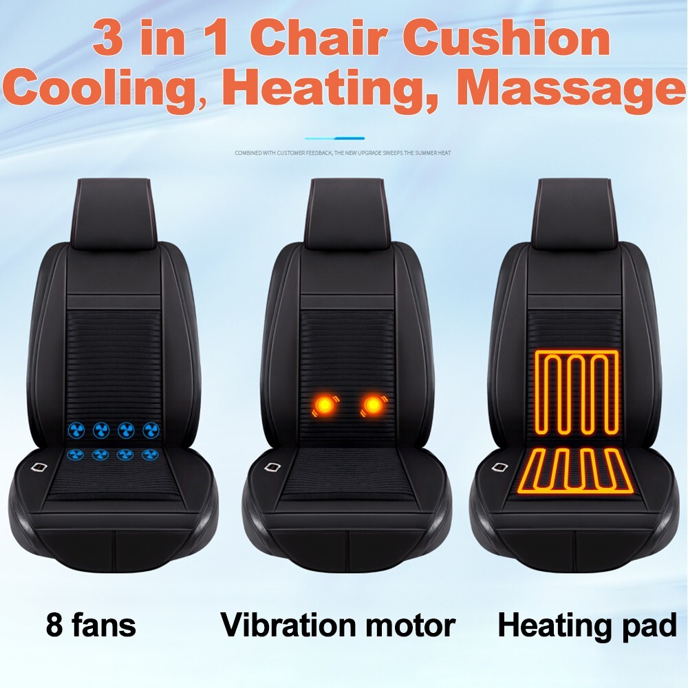 Vibrating Massage 3 In 1 Car Seat Cushion Cooling Warm Heated Chair Cover 8 Fan