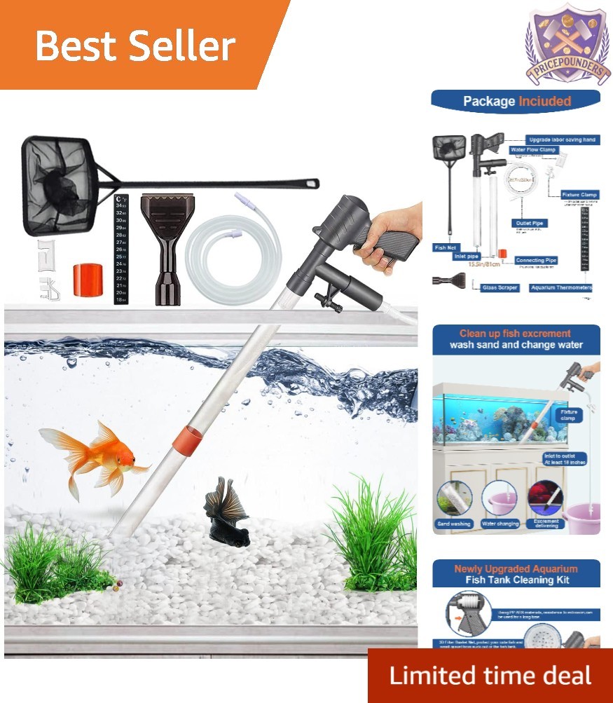 Aquarium Gravel Cleaner Kit Water Changer Fish Tank Vacuum with Thermometers