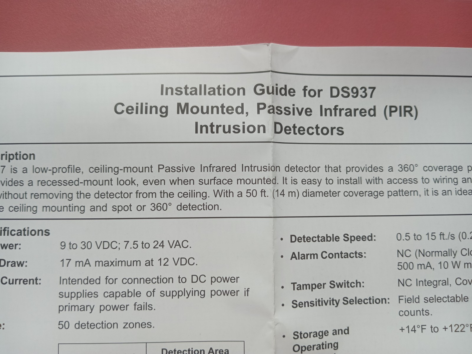 Bosch DS937 Ceiling Mount Motion Detector - White NIOB