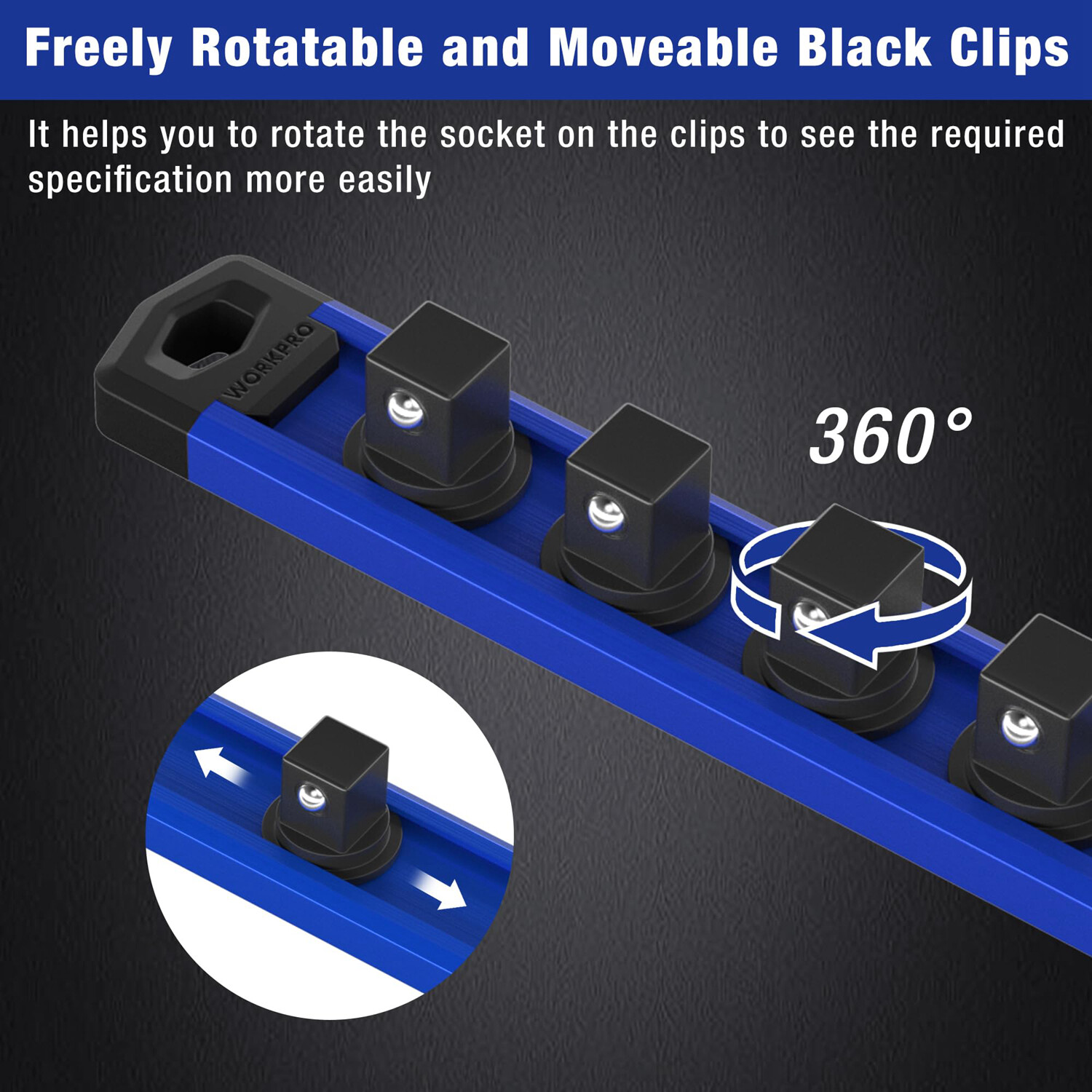 WORKPRO 3/8 Drive Magnetic Socket Organizer Socket Rail Heavy Duty Socket Holder