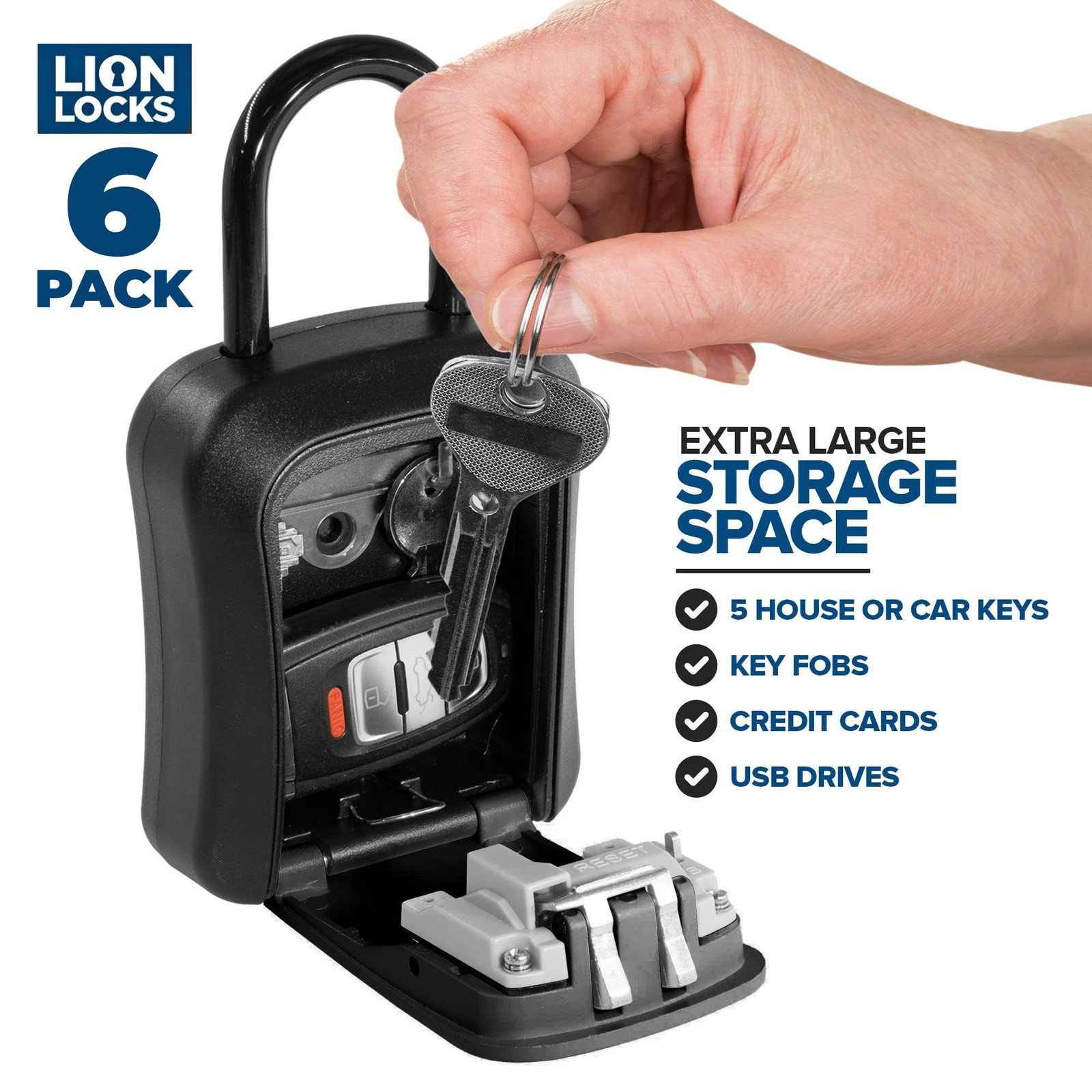 Lock Box for Keys, 6 Pack Black - Secure Key Safe Solution with Combination L...