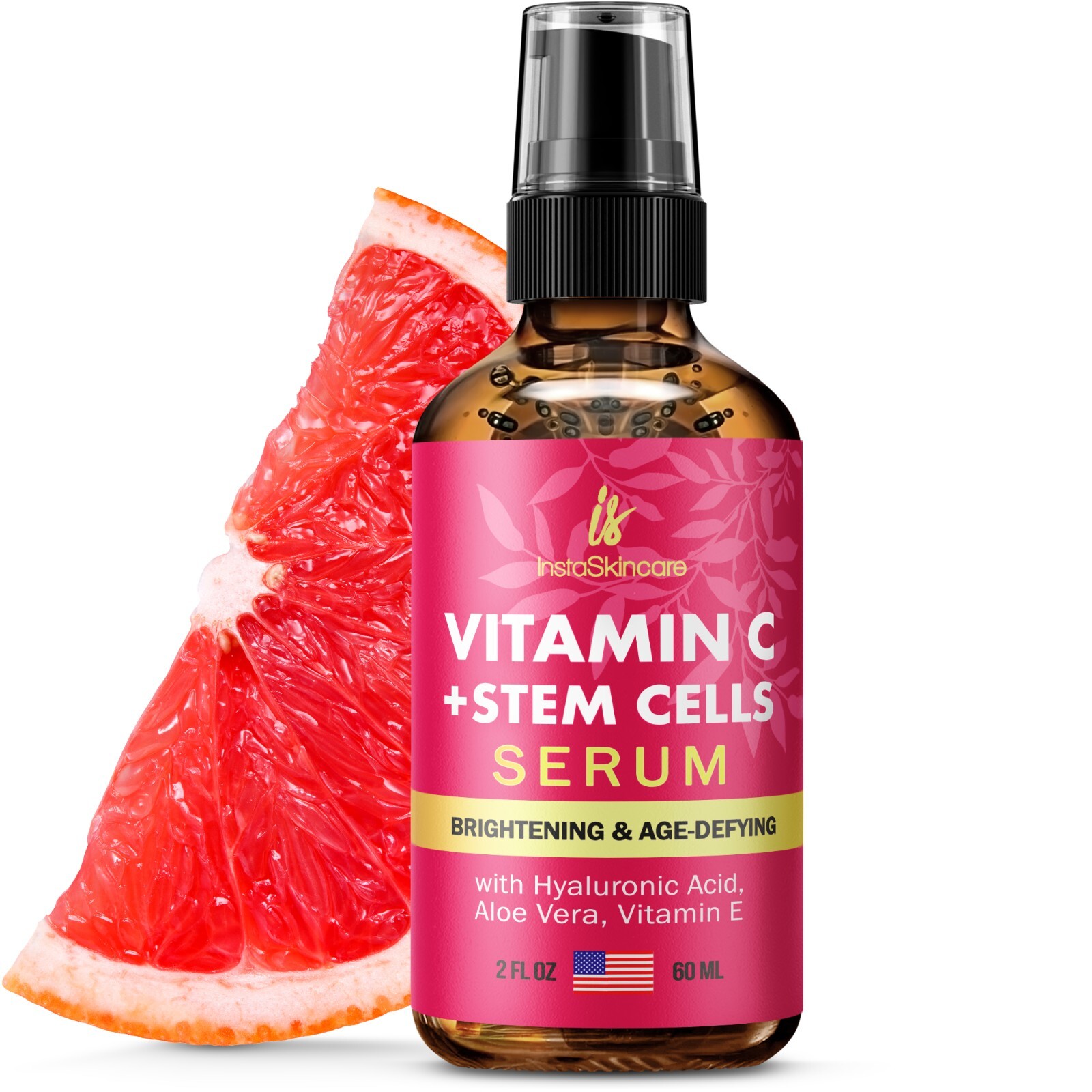 Vitamin C Face Serum 2oz w/ Hyaluronic Acid Vitamin E Stem Cells Skin Care